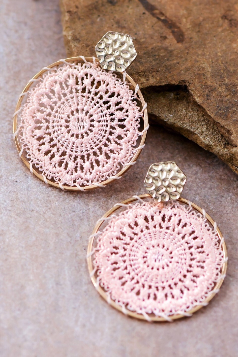 Pink Lace Earrings with Gold Accent