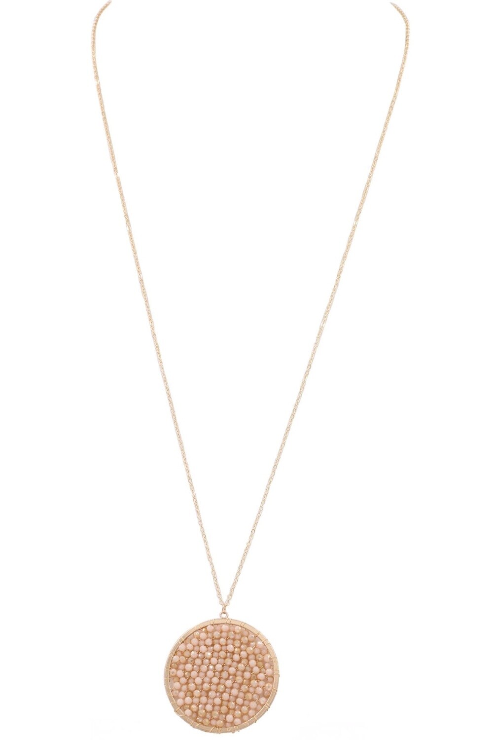Faceted Bead Ring Pendant Long Necklace