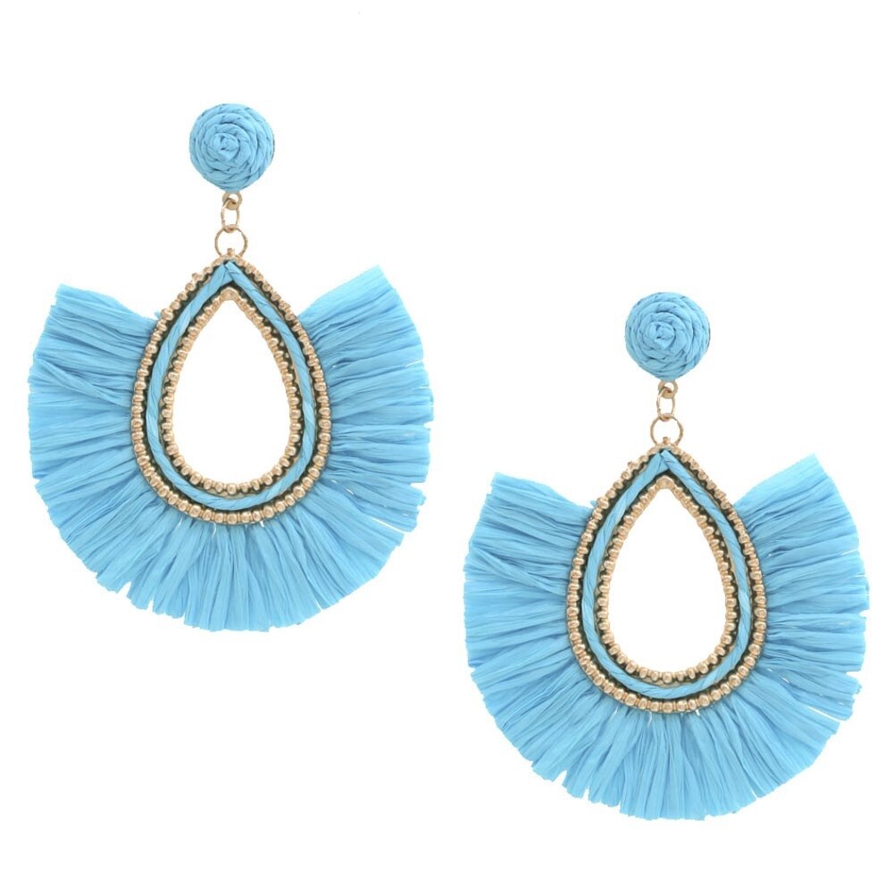 TEARDROP RAFFIA EDGE DANGLE EARRING, Colour: Mint