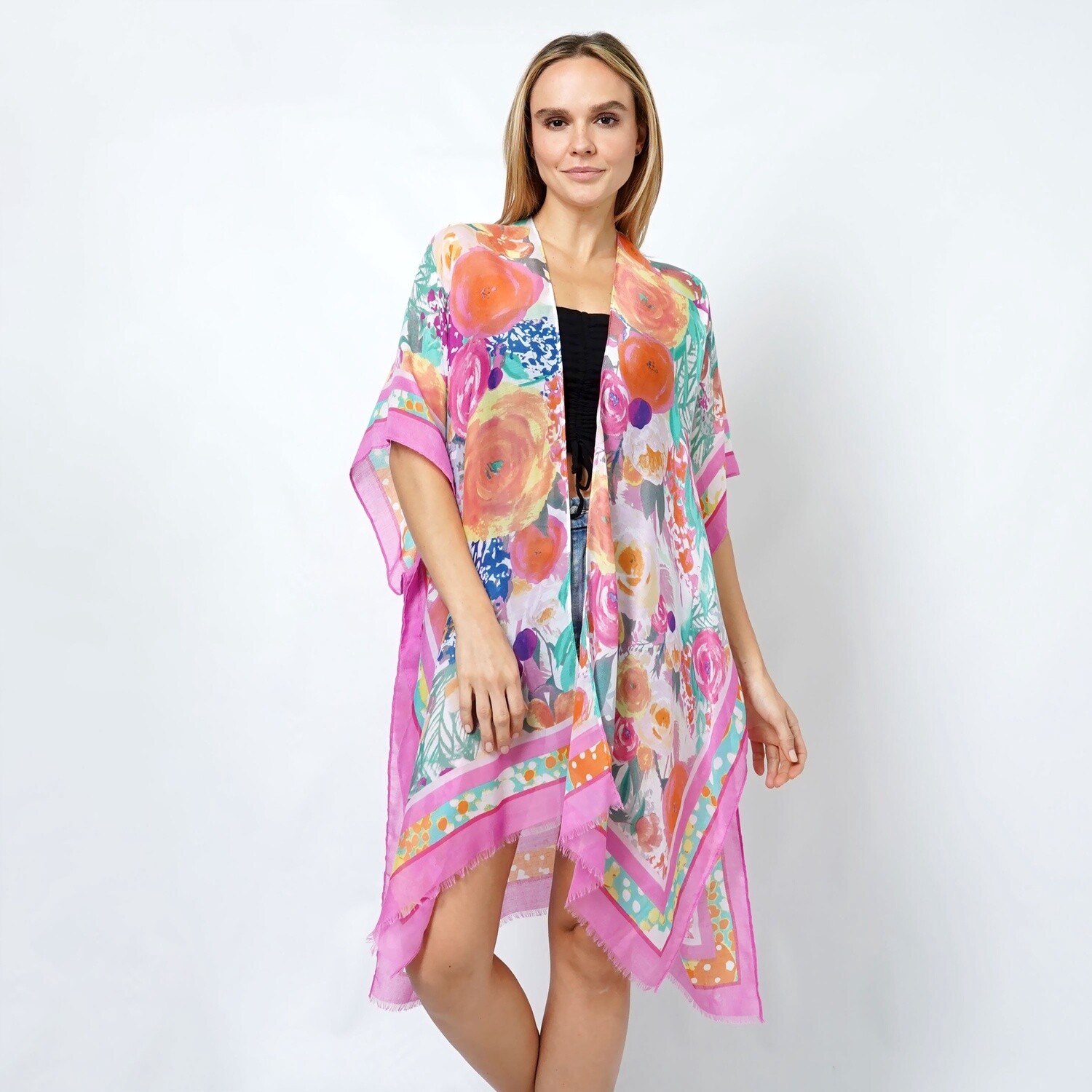FLOWER PRINT KIMONO, Colour: Pink