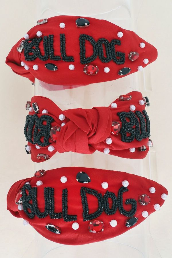 Beaded &quot;Bulldog&quot; Rhinestone &amp; Pearl Knotted Headband