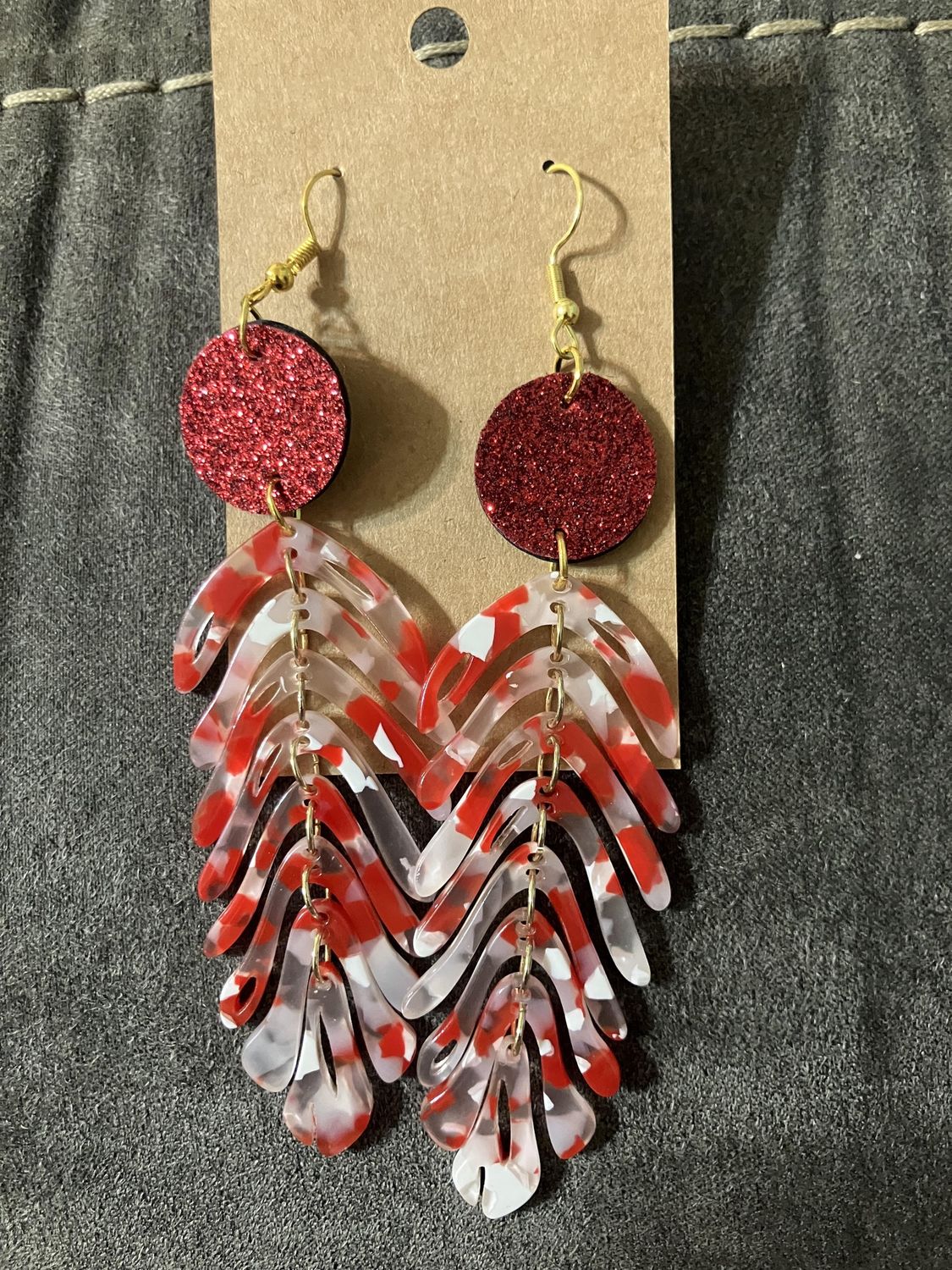 Leaf Dangle Earring, Colour: Red Sparkle