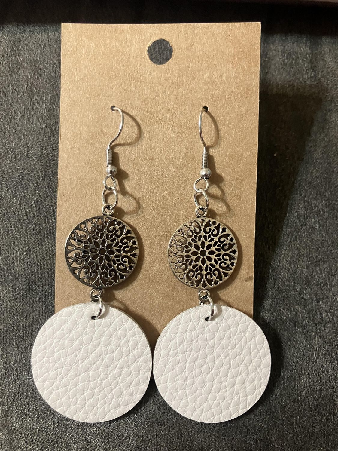 Silver &amp; White Disk Dangle Earring