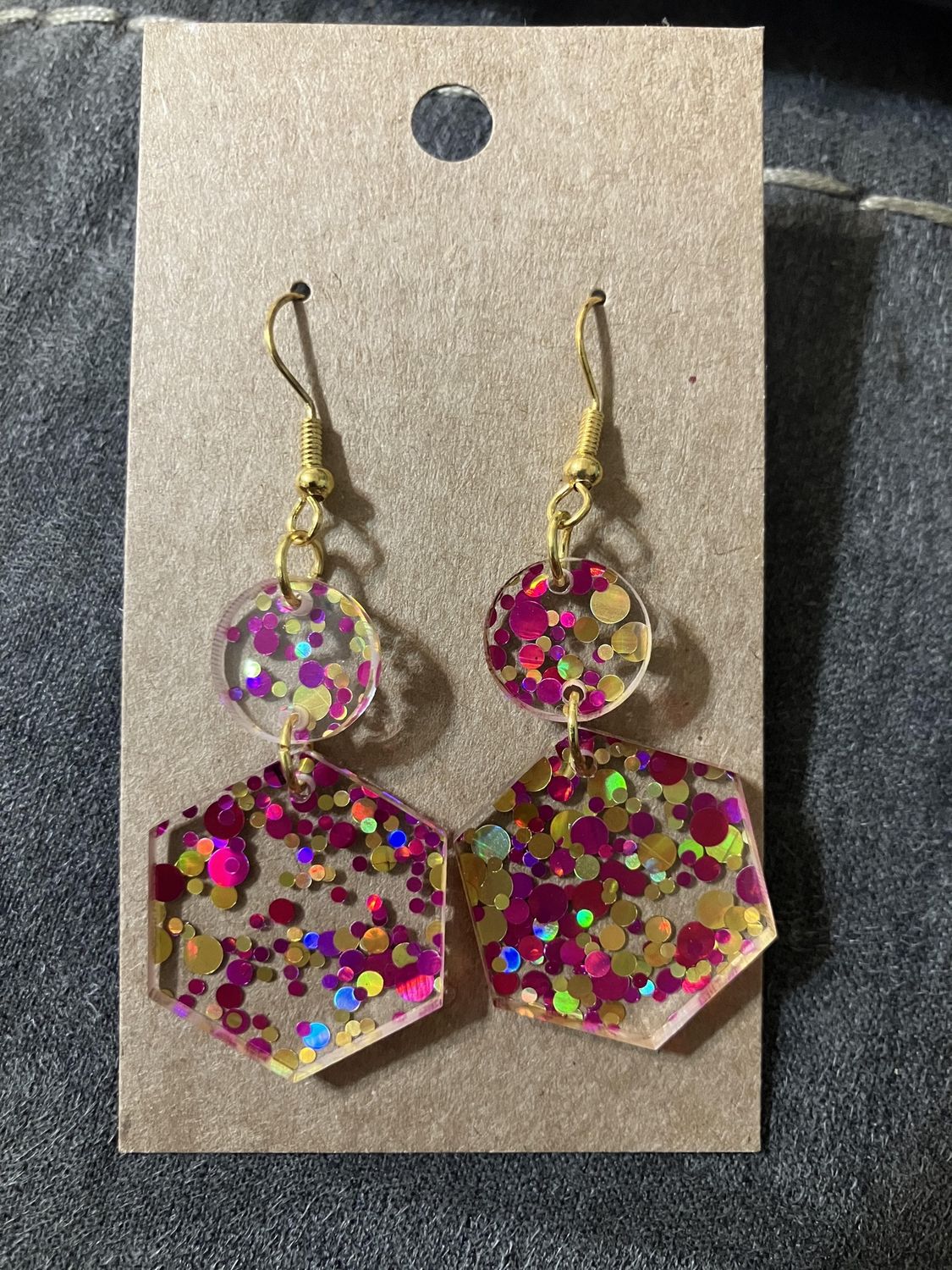 Magenta/Gold Sequin Acrylic Earring
