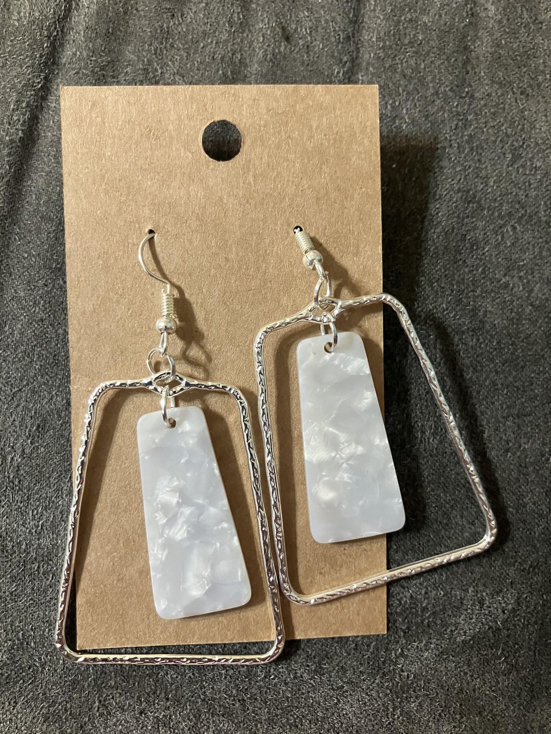Rectangular Acrylic Earring, Colour: White/Silver