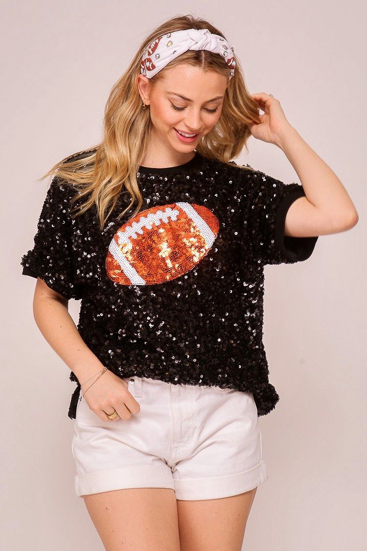 Game Day Football Sequin Top, Colour: Black, Size: Small