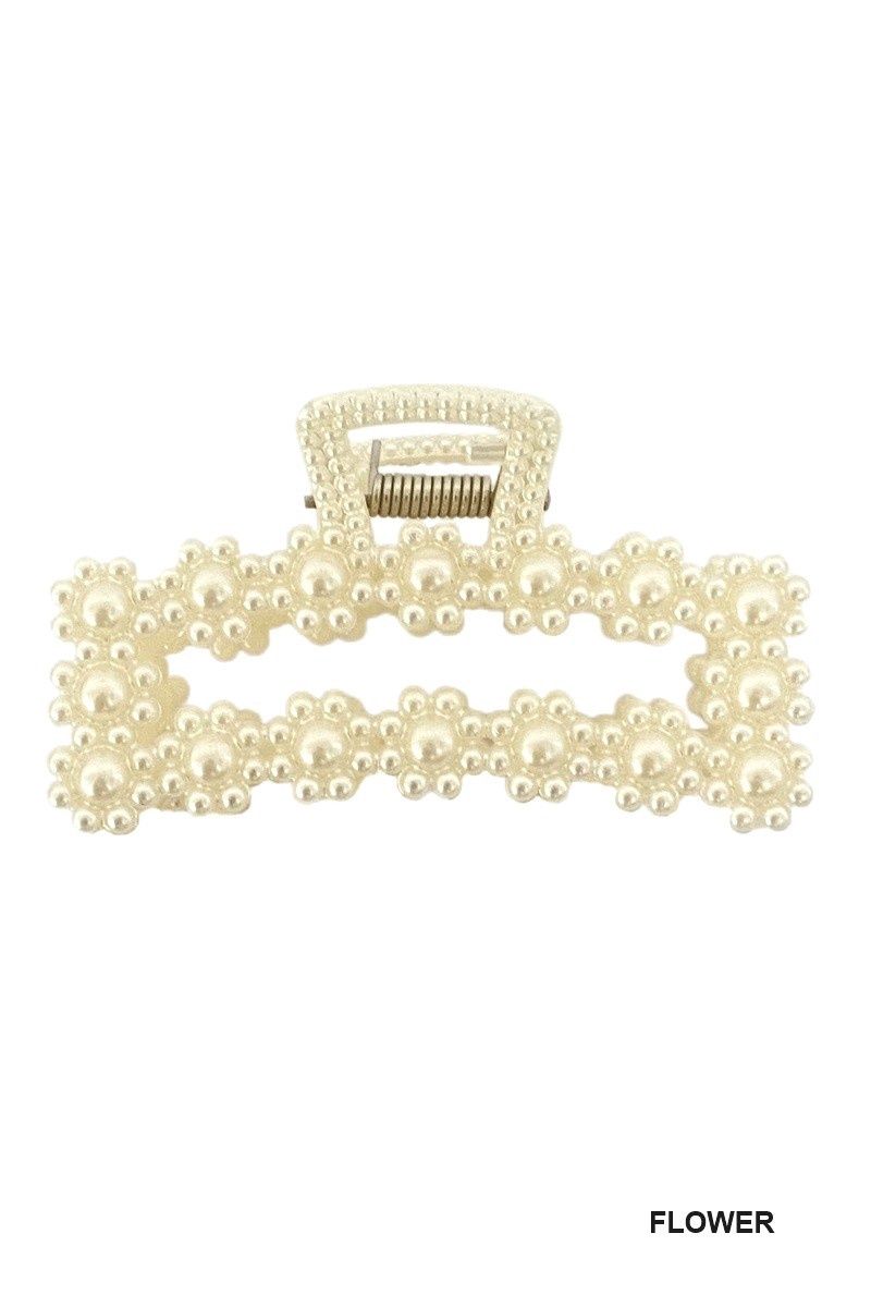LARGE FAUX PEARL DECOR HAIR CLAW CLIPS, Style: Flower