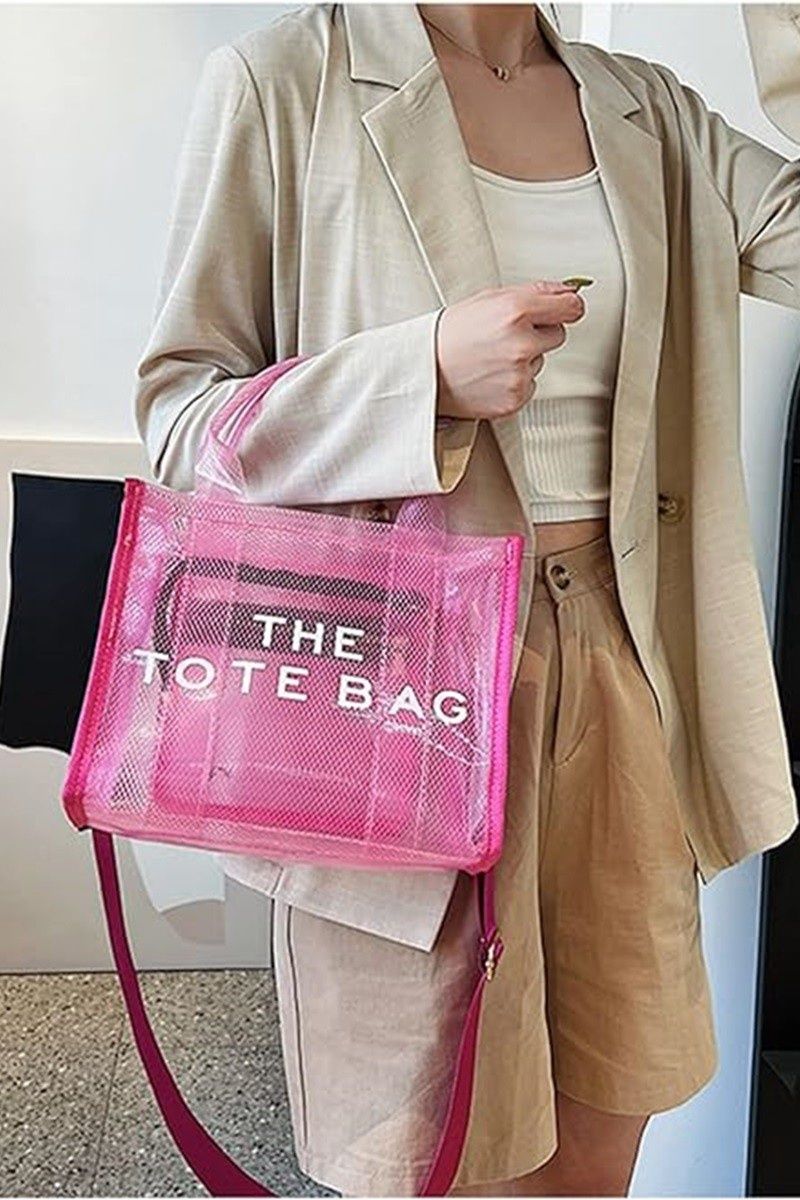 COLORFUL TRANSPARENT THE TOTE BAG W SHOULDER STRAP, Colour: Fuschia