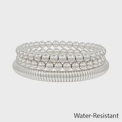 Silver 6mm Beaded Stretch Bracelets