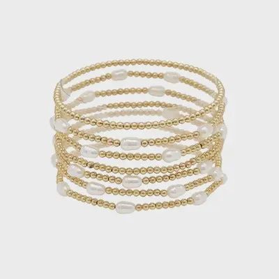 Gold Beaded with Pearl Stretch Bracelets