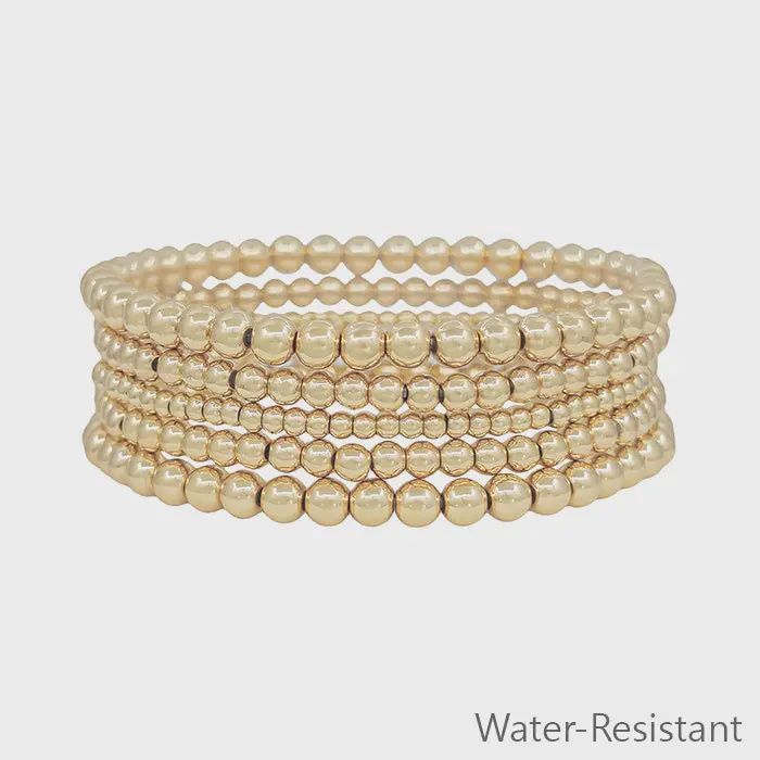 Water Resistant Gold Graduated Beaded Stretch Bracelets