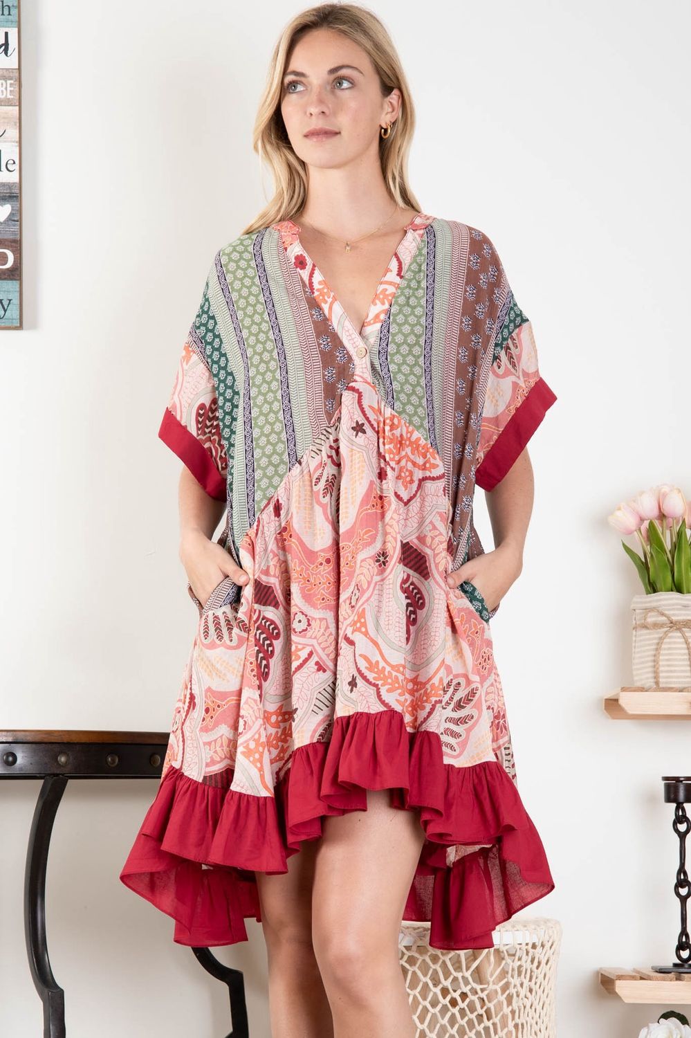 SHORT SLV PRINT DRESS