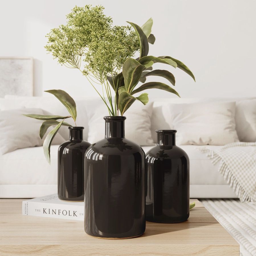 Set of 3 Bud Vases, Black
