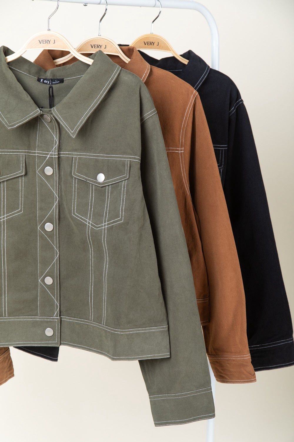 Contrast Color Stitch Casual Jacket