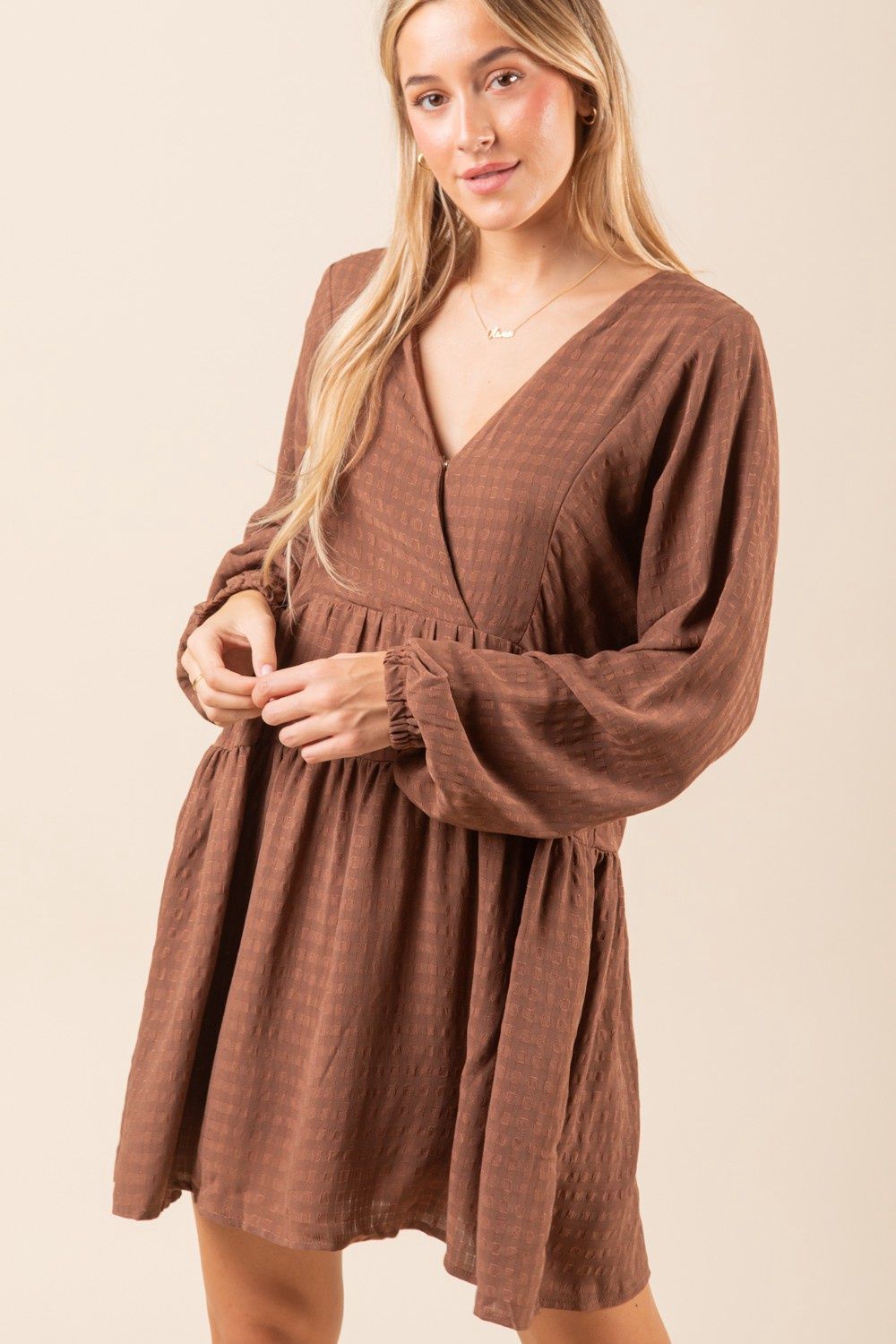 Wrap Textured Woven Mini Dress W/ Back Tie