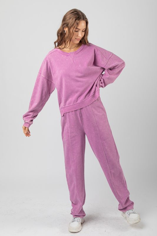 Washed Comfy Knit Top &amp; Pants Set