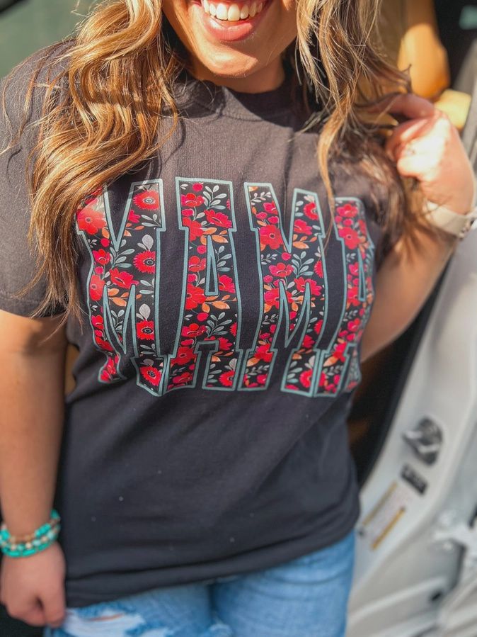 Black Floral Mama Tee