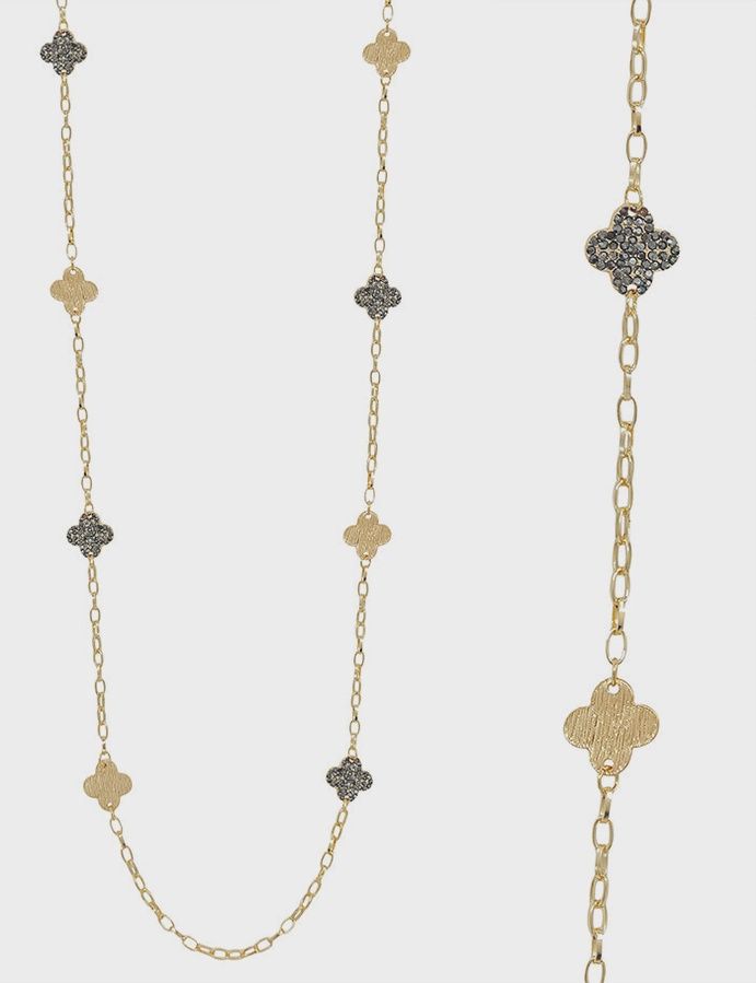 Worn Black Diamond Pave and Metal Clover 36&quot; Necklace