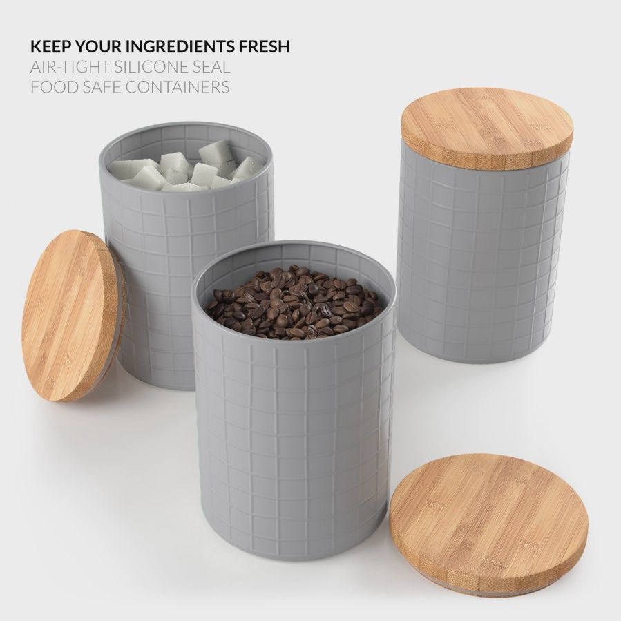 Set of 3 Bamboo Metal Canisters