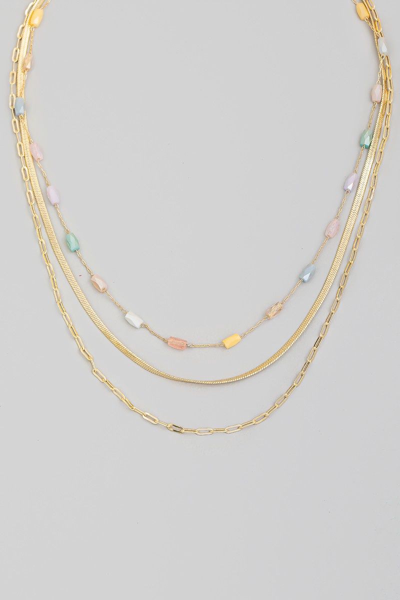 Layered Triple Chain Bead Necklace