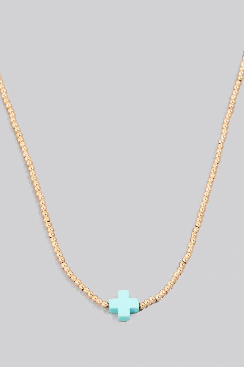 Mini Stone Cross Pendant Beaded Necklace