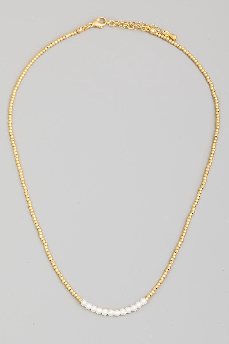 Gold Dipped And Pearl Beaded Necklace