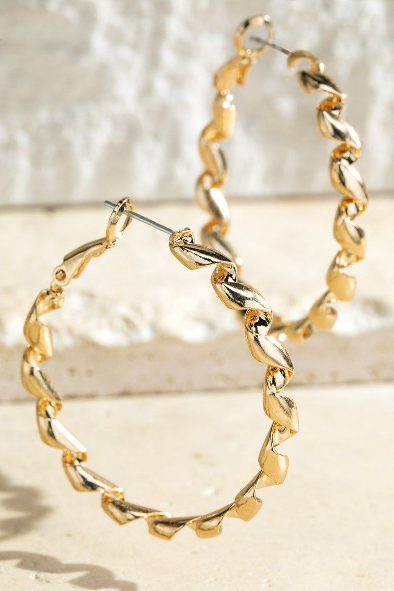 Twisted Brass Metal Hoop Earrings