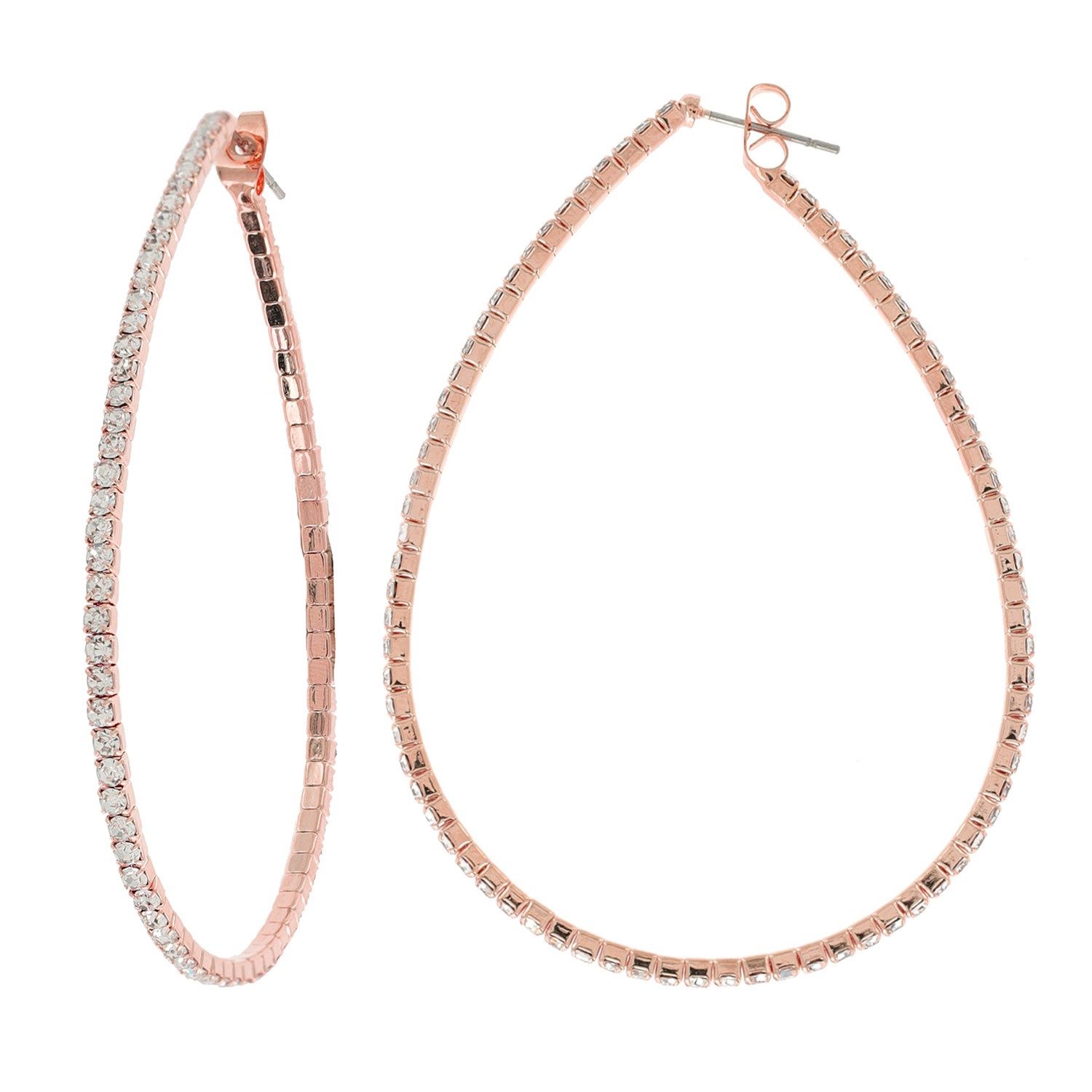 LARGE TEARDROP SHAPED RHINESTONE HOOP EARRINGS