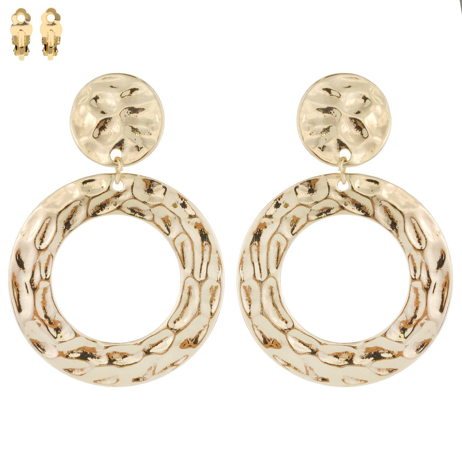 HAMMERED METAL OPEN CIRCLE CLIP-ON EARRINGS