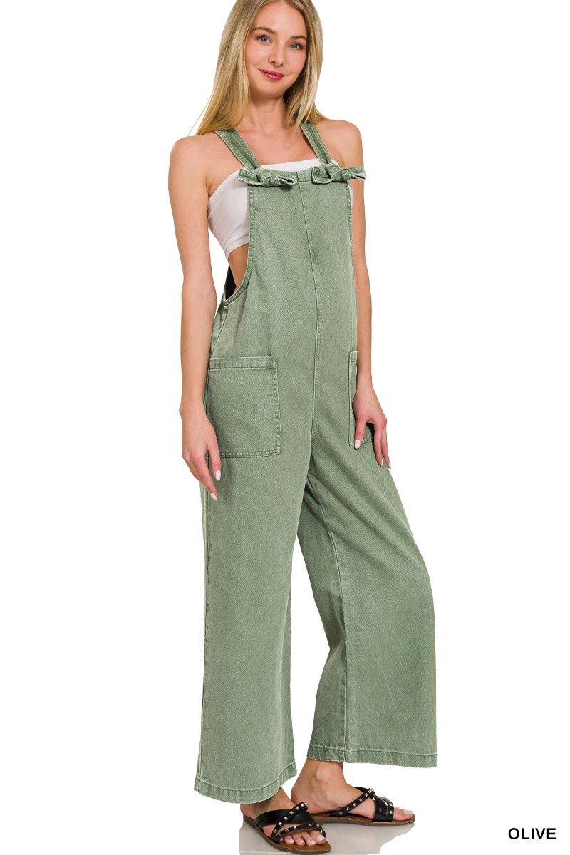 WASHED KNOT STRAP POCKETS JUMPSUIT