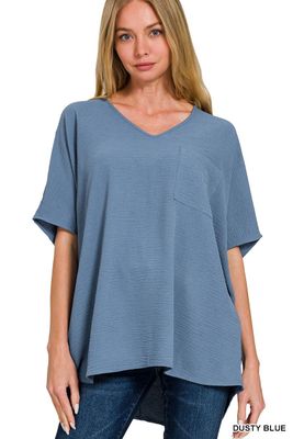 WOVEN AIRFLOW V-NECK DOLMAN SHORT SLEEVE TOP