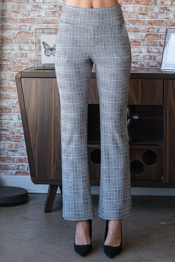 PLUS PLAID FLARE PANTS WITH WIDE WAIST BAND