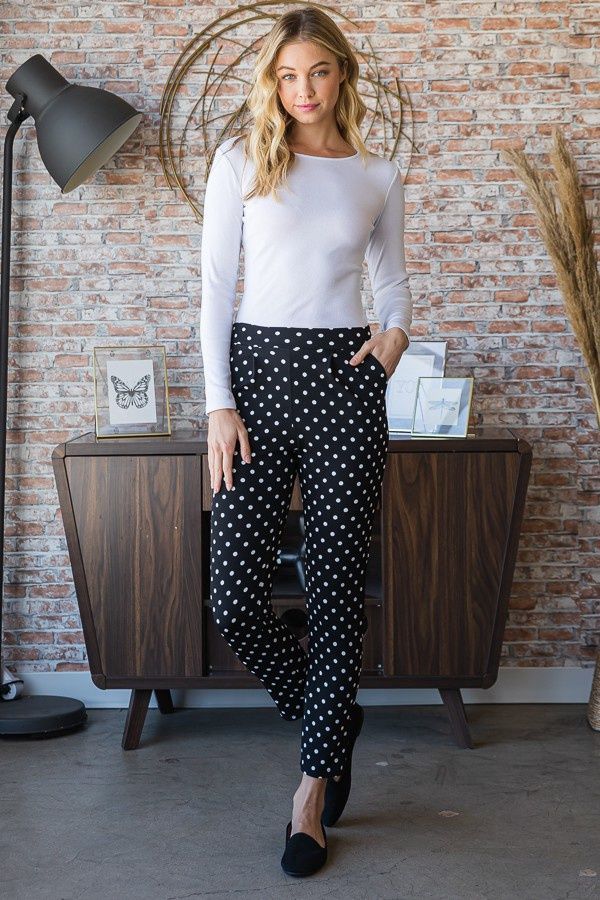 PLUS POLKA DOT STRAIGHT PANTS WITH WAIST BAND