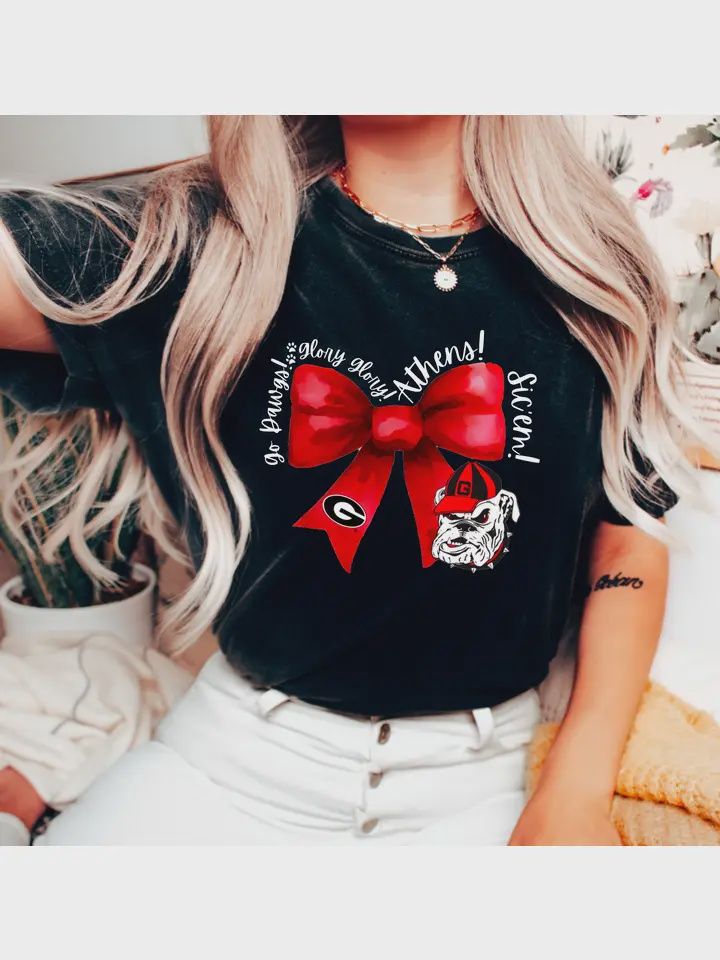 Georgia Bulldogs Coquette Bow Graphic Tee Football
