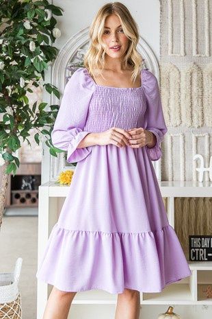 WOVEN THREE QUARTER SLEEVE MIDI DRESS