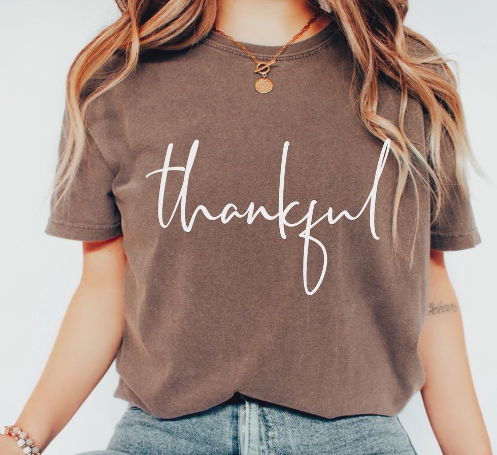 Thankful Script Graphic Tee Thanksgiving Fall