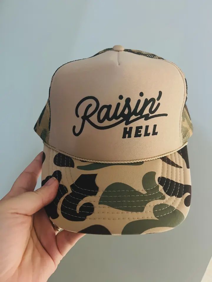 Raisen Hell Sand Camo Trucker Hat