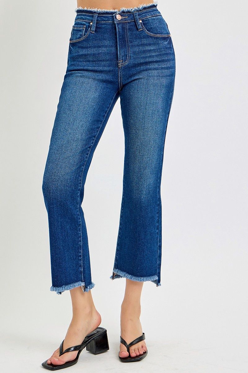 High Rise Crop Flare Jeans Medium Wash, Size: 1, Colour: Dark Wash