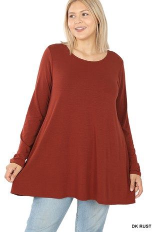 PLUS LONG SLEEVE BOAT NECK FLARED TOP