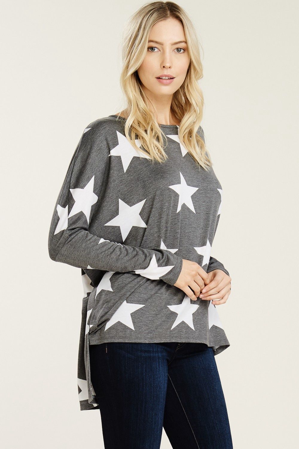 Printed Star Melange Jersey Boxy Top