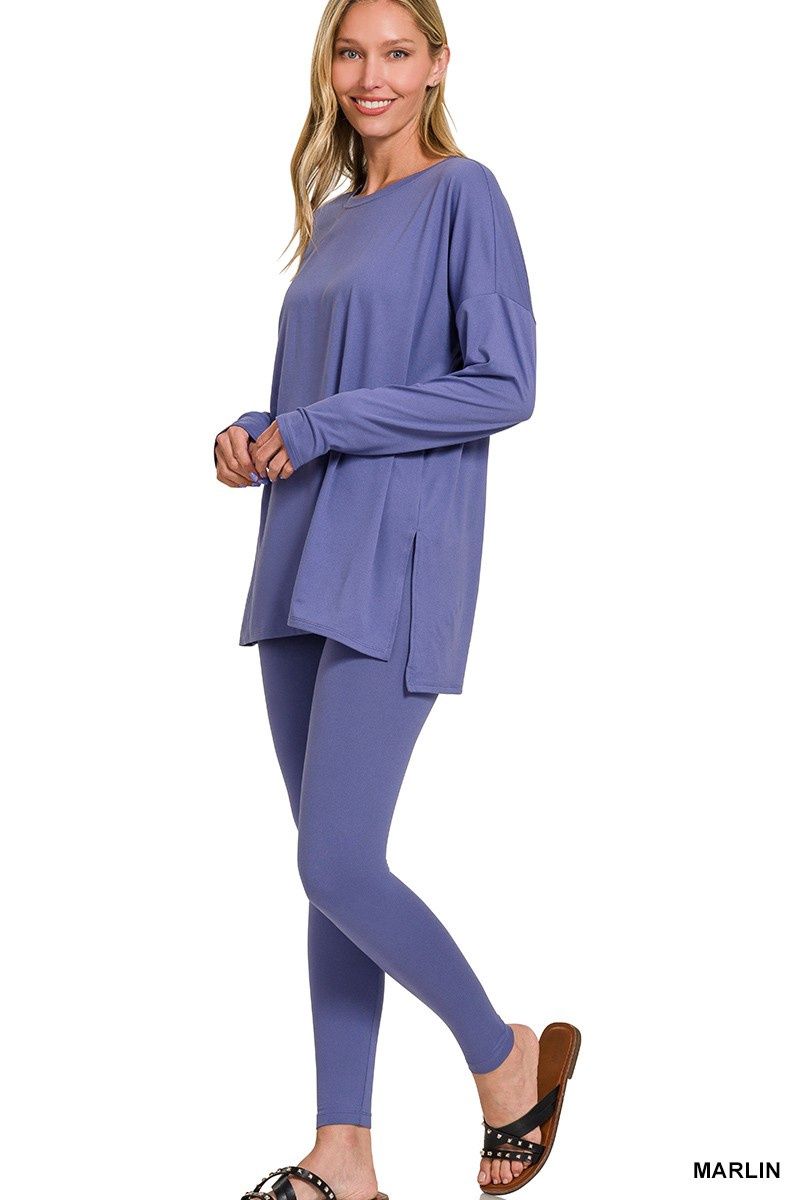 Long Sleeve Round Neck DTY Brushed Microfiber Loungewear Set, Colour: Marlin, Size: Small