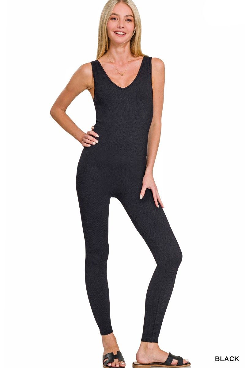 SEAMLESS RIBBED SPORTS BODYSUIT, Colour: BLACK, Size: S/M