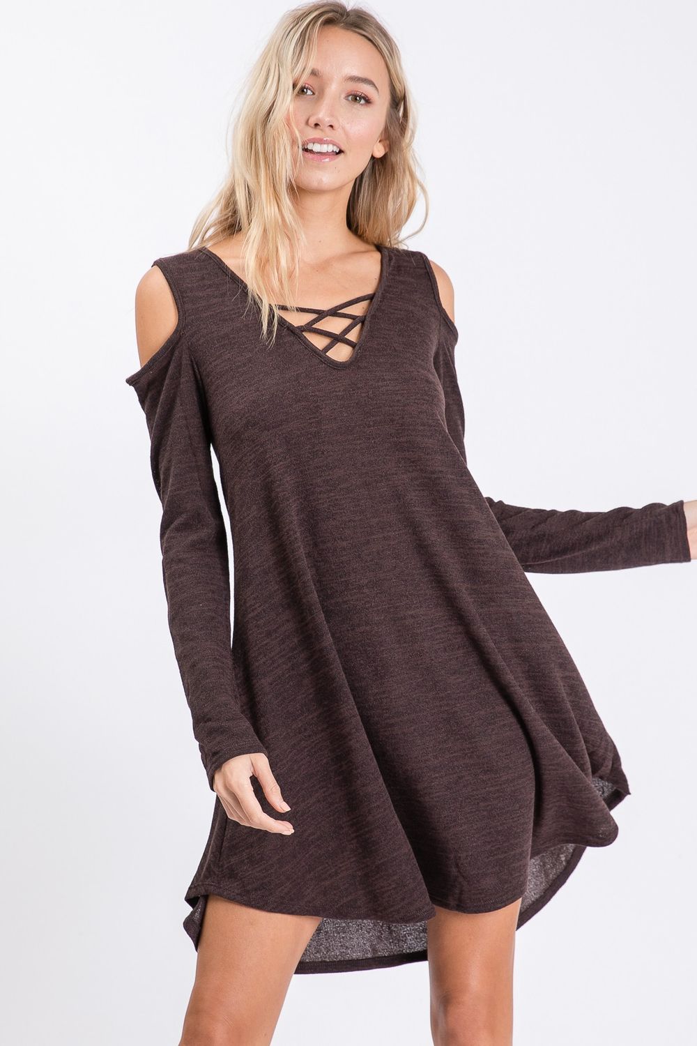 Two Tone Criss-Cross Long Sleeve Dress