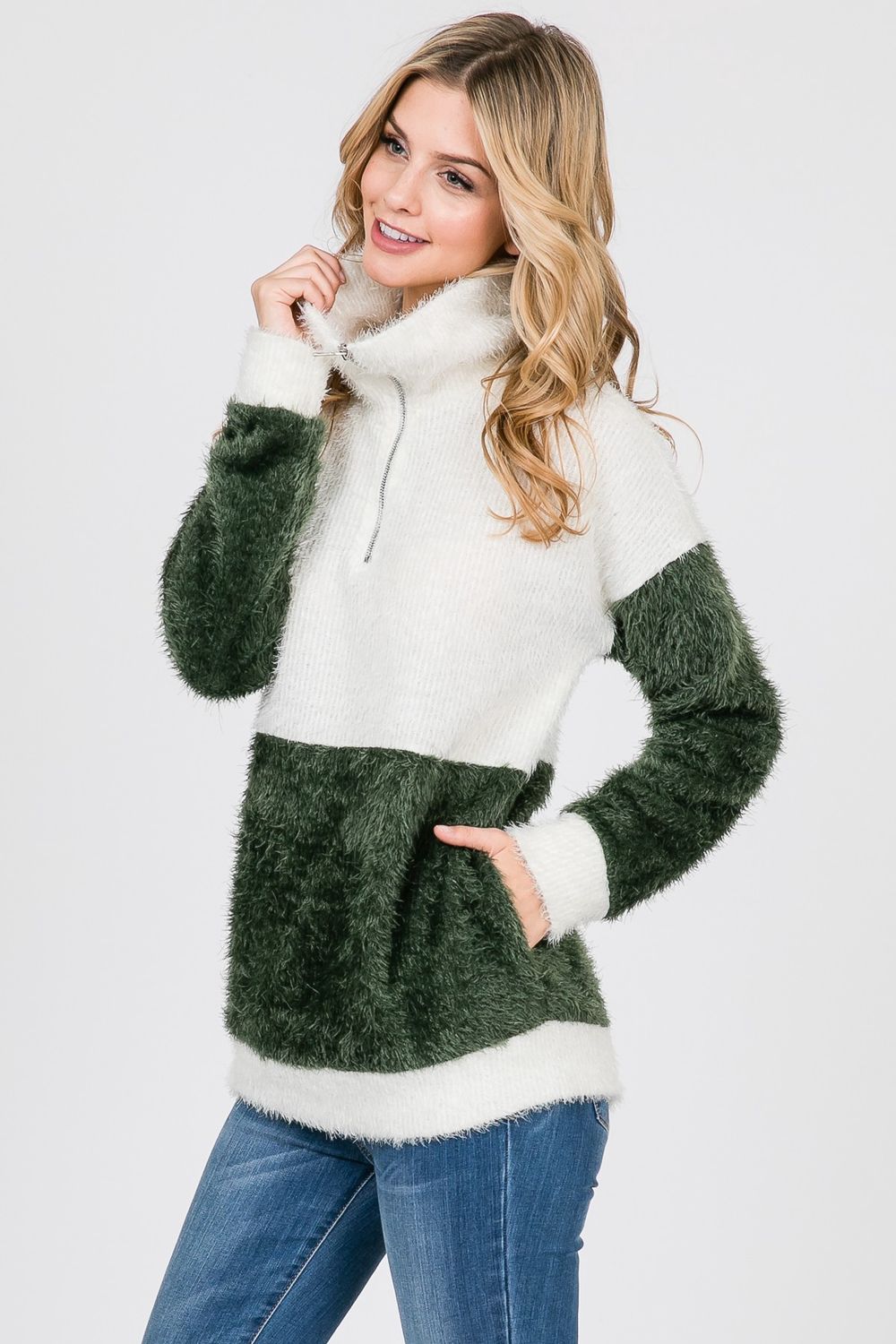 Sherpa Color Block Top with Zipper