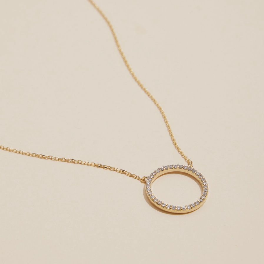 Cubic Zirconia 18K Circle Pendant Necklace