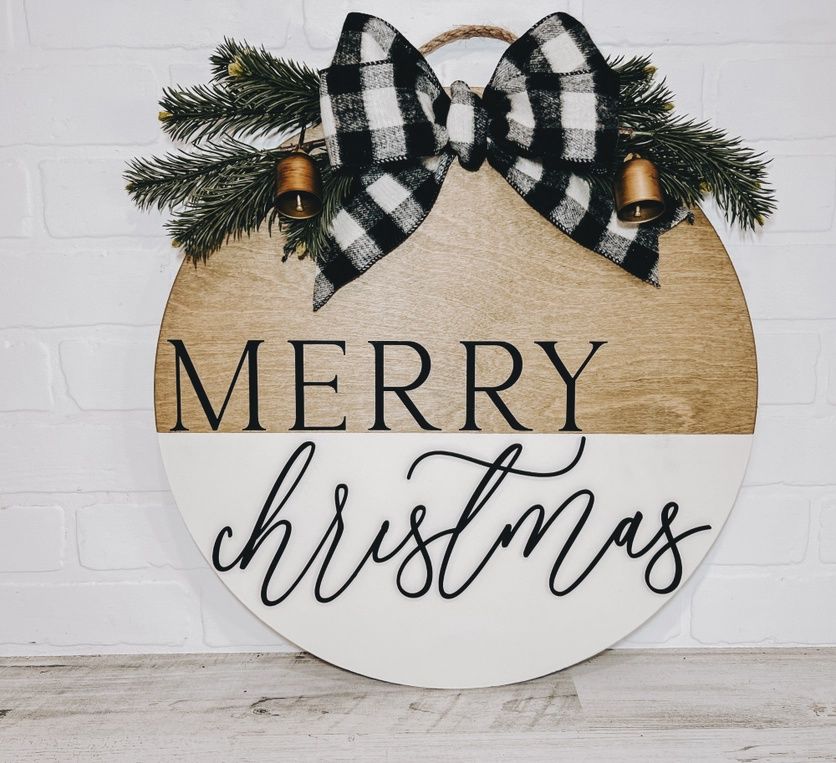 Merry Christmas Door Hanger, Vintage Christmas Sign