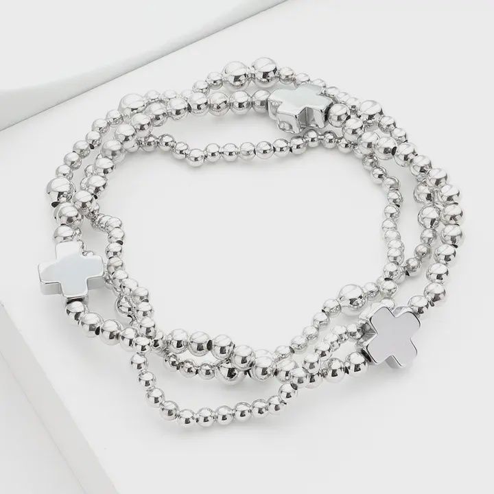 Metal Cross Ball Beaded Multi Layered Bracelets