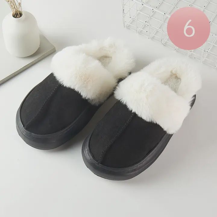 Classic Suede Home Indoor Floor Slippers Black&amp;Taupe