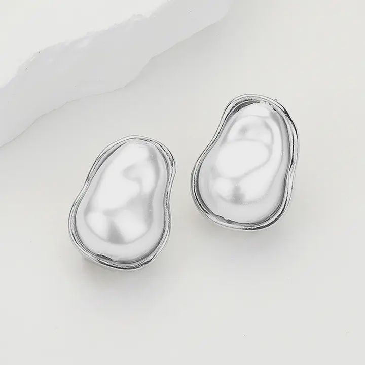 Abstract Pearl Stud Earrings Gold Pearl