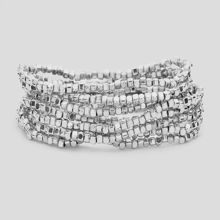 Metal Cube Beaded Stretch Bracelets